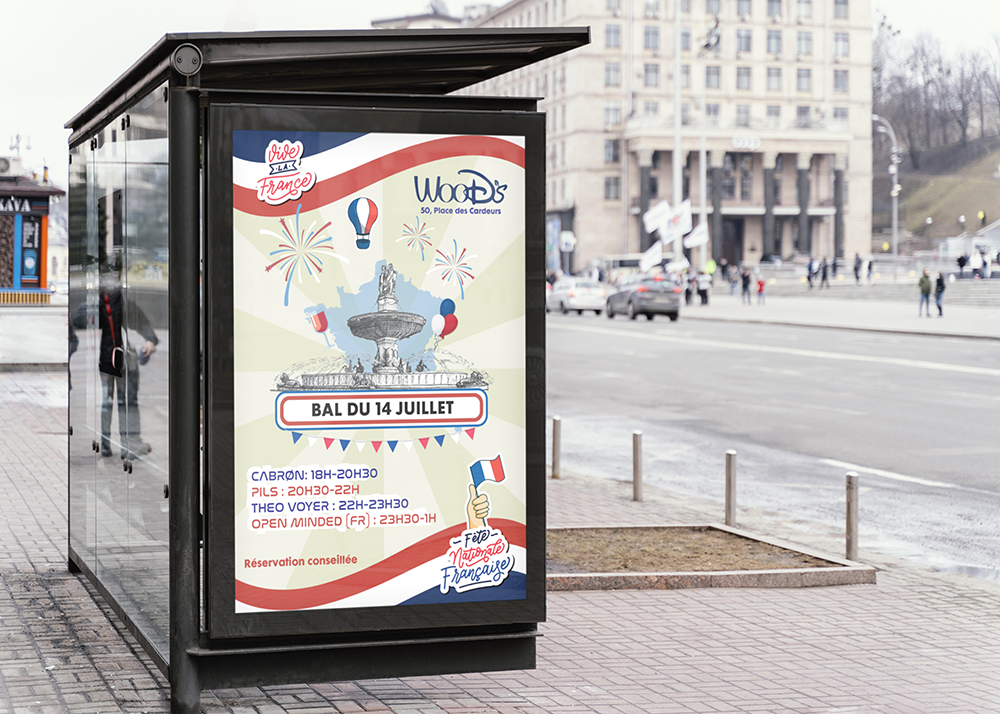 Affiche publicitaire Woods restaurant Aix graphisme événementiel