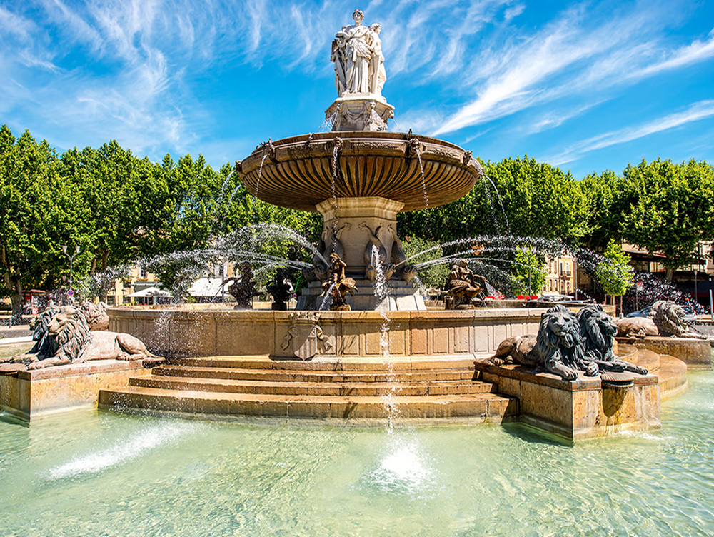 Fontaine La Rotonde Aix en Provence patrimoine inspiration graphisme local